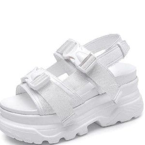 Basso Chunky White Sandals with Buckles